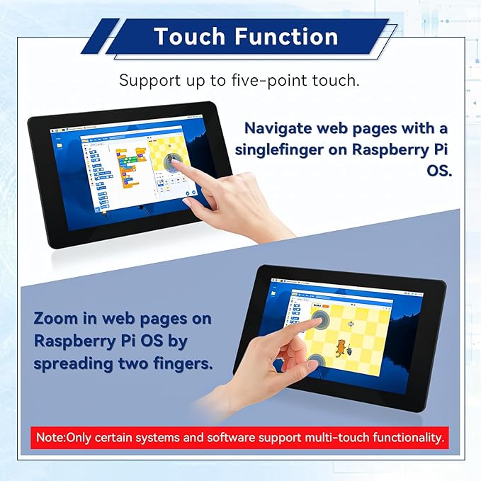 7 Inch Raspberry Pi Screen Touchscreen Monitor 800x480 IPS DSI Display for Raspberry Pi 5/4/3 MIPI Driver-Free Interface