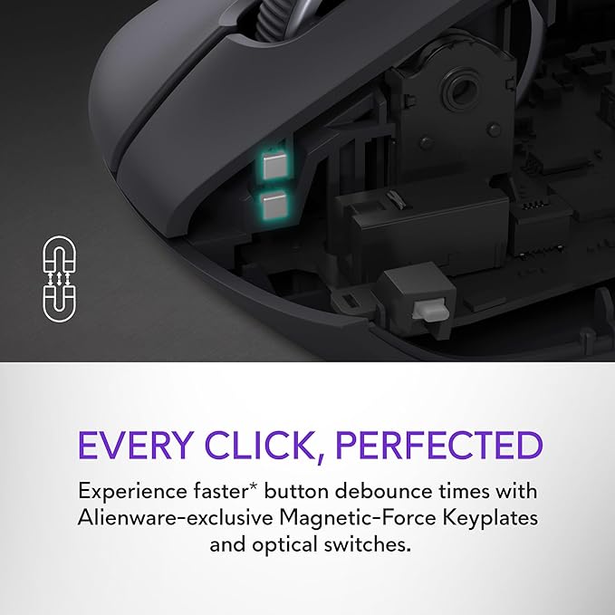 Alienware Pro Wireless Gaming Mouse - 2.4GHz Gaming Wireless/USB Wired Connectivity Adjustable DPI Optical Sensor Technology 6 Programmable Buttons 650 IPS Sensor Max Speed - Dark Side of the Moon