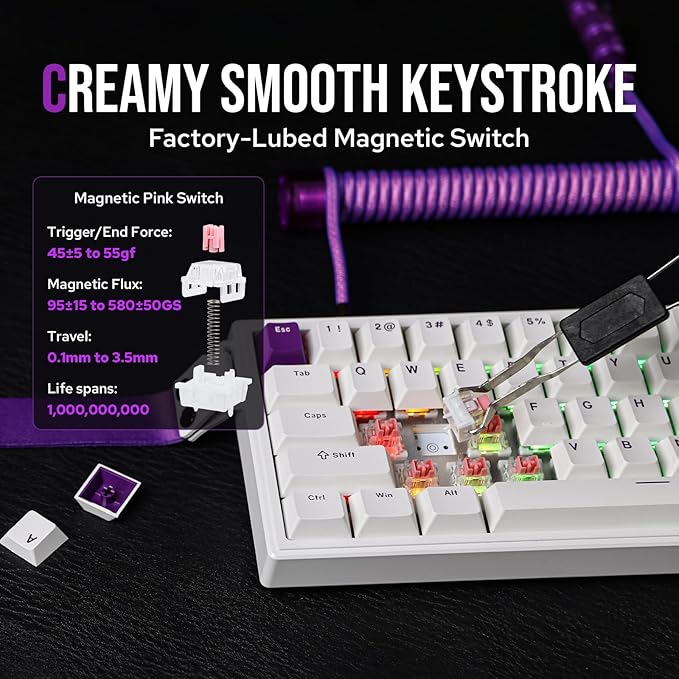 EPOMAKER HE68 Hall Effect Keyboard 8000hz Polling 0.01mm Adjustable Trigger 0.125ms Latency Creamy Gasket Snap Key SOCD RGB Wired Magnetic Gaming Keyboard for Mac/PC (White)