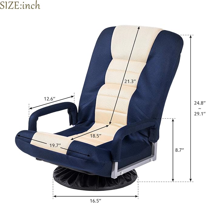 Swivel Video Rocker Gaming Chair Adjustable 7-Position Floor Chair Folding Sofa (Blue)