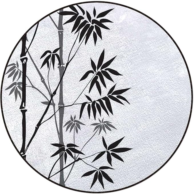 Black White Chair Mat Office Protector for Hardwood Floors Anti-Slip Floor Protection Mat Multi-Purpose Chair Carpet for Desk Bamboo Leaves on Clear Simple Background Diameter 55 in