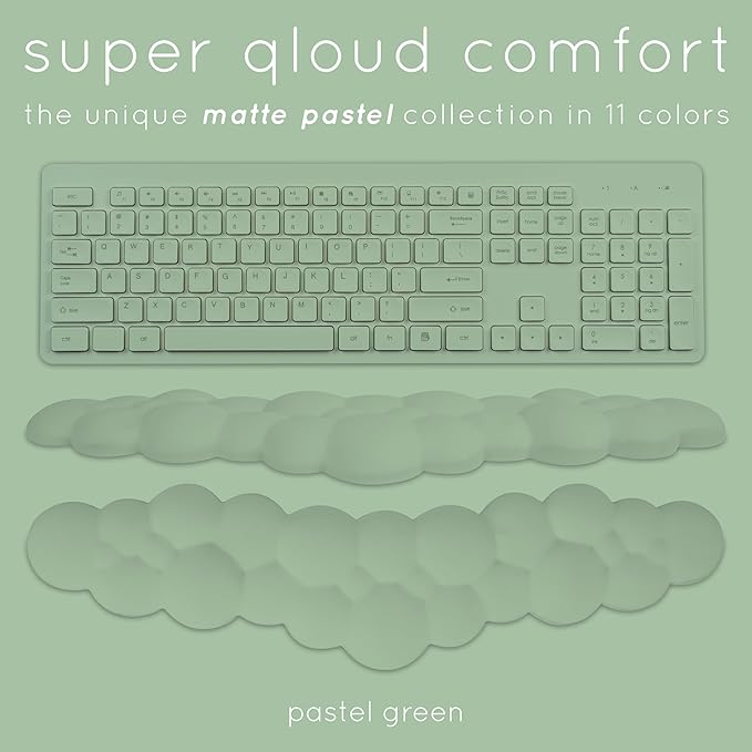Qloud Cloud Wrist Rest Keyboard Wrist Rest for Computer Keyboard Pad Cloud Keyboard Wrist Rest Wrist Pad for Keyboard Memory Foam Non Slip Base Comes with Mouse Pad - Pastel Green