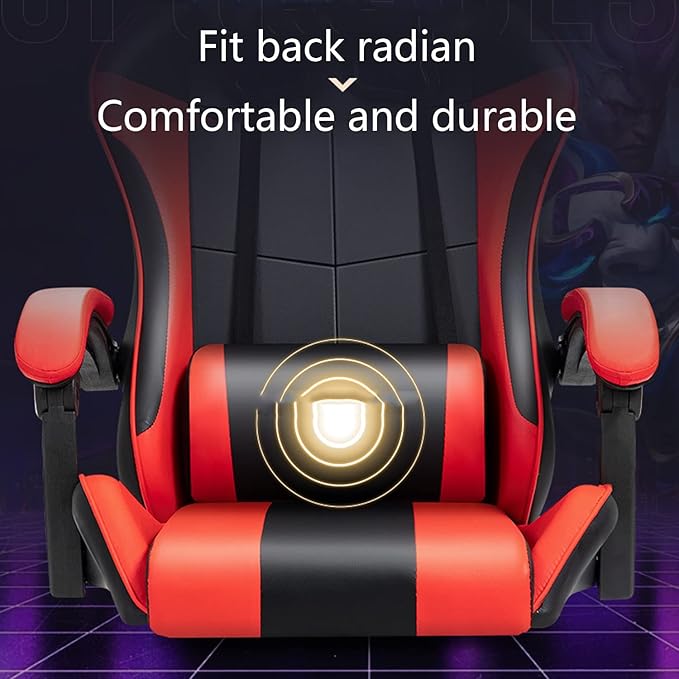Gaming Chair with Footrest Gamer Chair with Lumbar Support and Headrest Height Adjustable Office Chair with 360°-Swivel Seat red