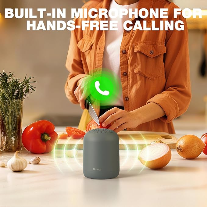 Bobtot Portable Bluetooth Speakers Wireless Waterproof Speaker with 24H Playtime Loud Stereo Sound TWS Built-in Microphone Small Size with Carry Lanyard Gray