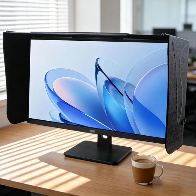 Desktop Computer Hood Adjustable Monitor Sunshade Adjustable Width 41~71cm Widened Sides Block External Stray Light Privacy Protection Reduce Glare for 17-27 Inch Desktop Display