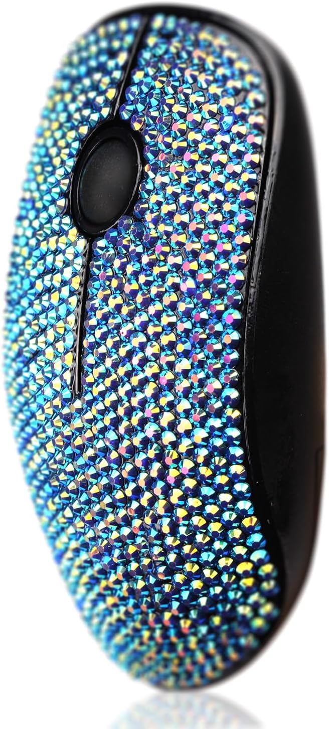 Luxury Bling Dazzling Crystal Rhinestone 2.4G Wireless Mouse for Laptop Notebook PC Computer MacBook Girls Gift - AB Blue
