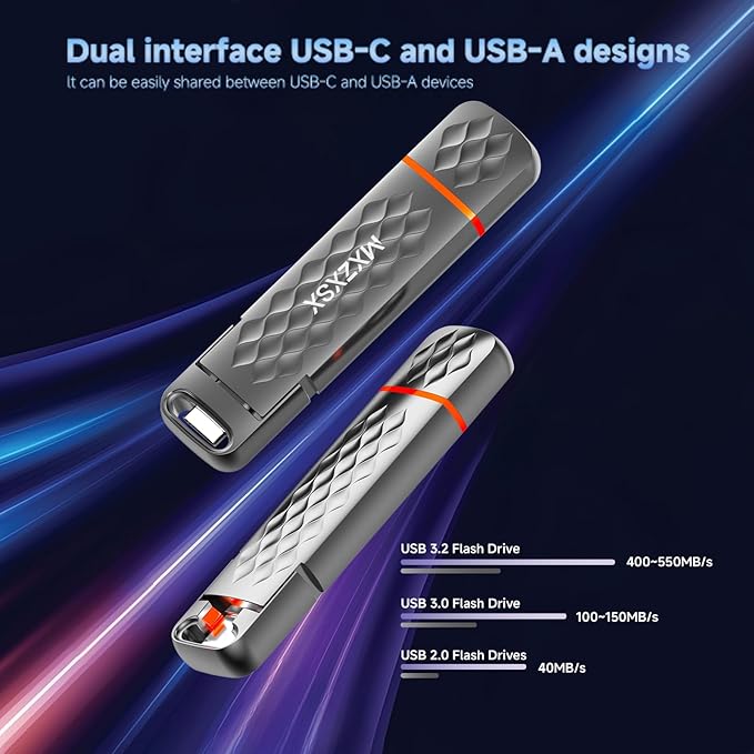 External SSD USB Flash Drive 128GB Up to 550MB/s External SSD Thumb Drive USB 3.2 + Type C for iPhone15/16/17 Android Phone PS4/PS5/MacBook/iPad/SmartTV Zinc Alloy Body