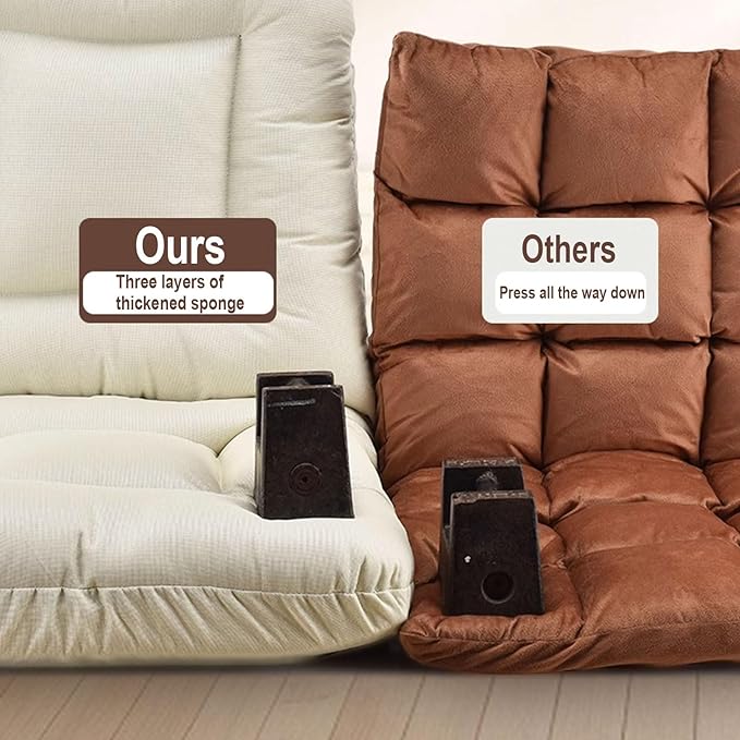 Single Sofa Chair Modern Folding Floor Gaming Chair 6-Position Backrest Adjustable Load Bearing 60kg Perfect for Reading Meditating with Headrest(White)
