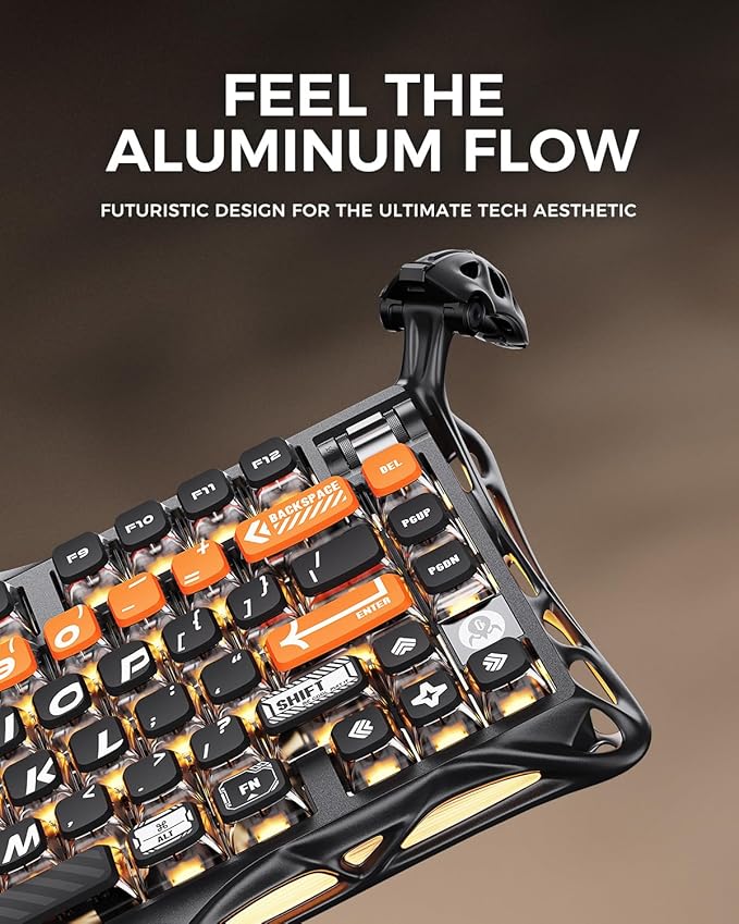 GravaStar Mercury K1 Pro Wireless Mechanical Gaming Keyboard 75% Layout RGB Custom Keyboard Aluminum Alloy Matte Black Frame with Phoenix-Inspired Keycaps Hot-Swappable Linear Switches – CyberFlare