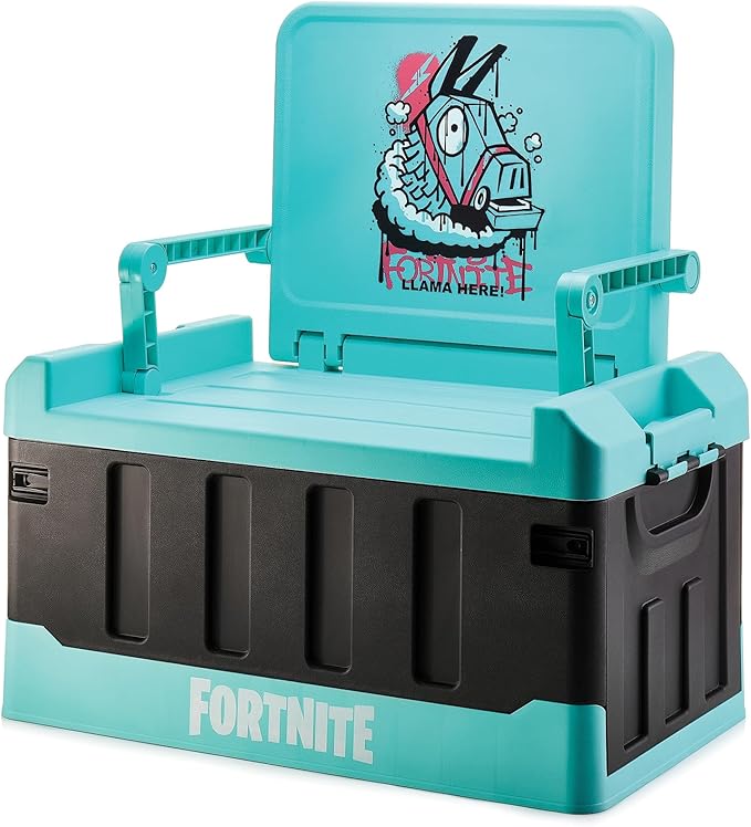 Numskull Fortnite 2-in-1 Toy Storage Box &amp Folding Chair - Gaming Accessory Organizer with lid and handles for Family Rooms Official Fortnite Merchandise