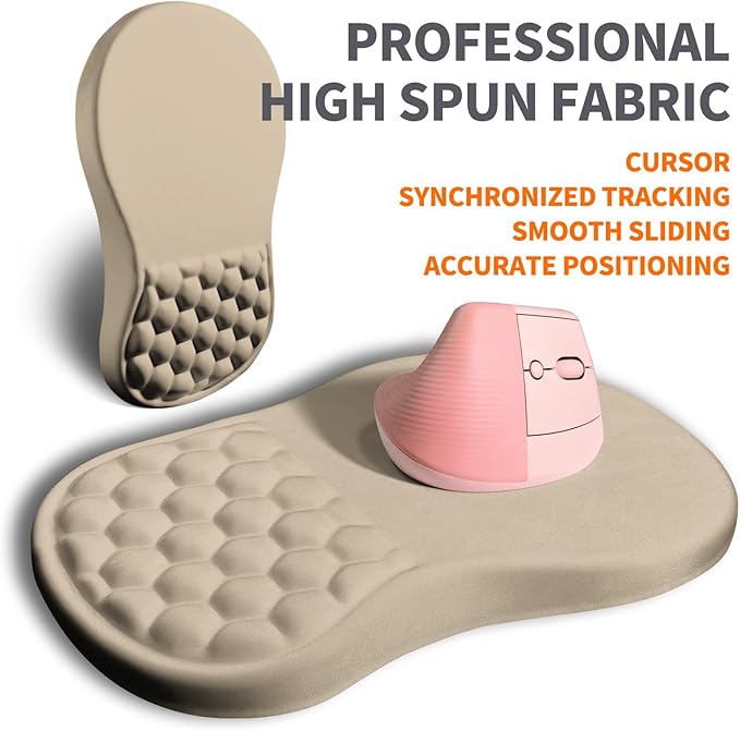Ergonomic Joint Wrist Support Mouse Pad with Memory Foam Cushion Massage Bump Carpal Tunnel Pain Relief Mousepad Slope Design for Wrist Rest 11.8x7.9 in Apricot