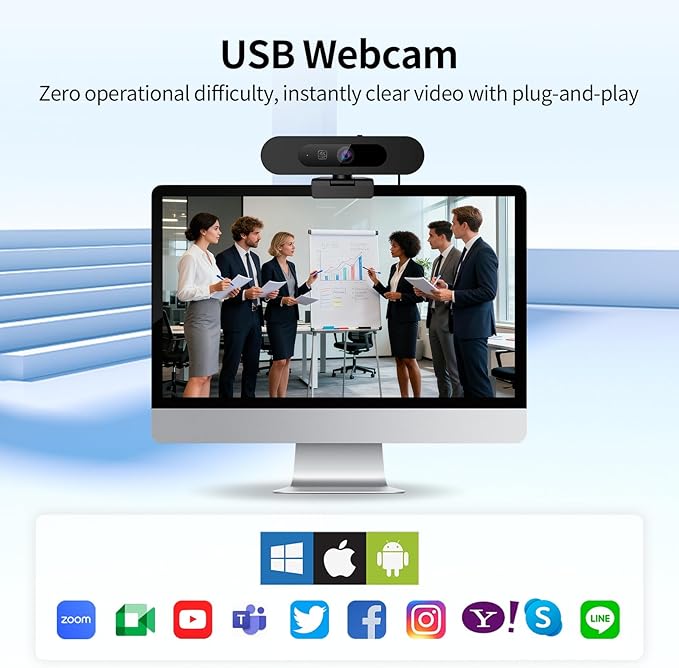 4K Webcam for PC 8MP USB Webcam with Dual Noise-reducing Microphones Picture-in-picture Auto Framing 5X Zoom 92° Wide FOV Auto Light Correction Perfect for Conference Video Callings Streaming