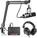 FIFINE XLR/USB Microphone Set with Gaming Audio Mixer Metal Sturdy Mic Arm Stand Over-Ear Wired Headphone for Streaming Podcast Recording