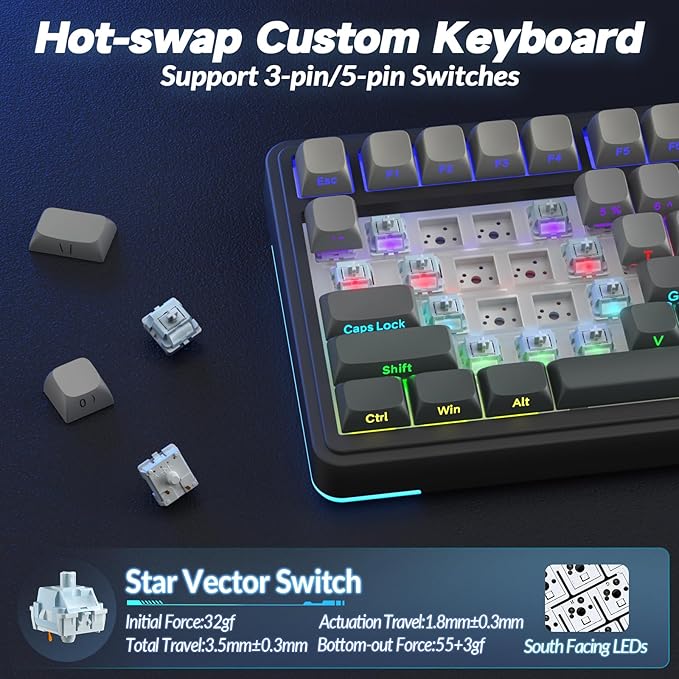AULA S75 PRO Wireless Mechanical Keyboard with Screen&ampKnob Tri-Mode Hot Swappable Gaming Keyboard 75% Pre-lubed Switches RGB Backlit Side Printed PBT Keycaps Creamy Sounding Computer Keyboard