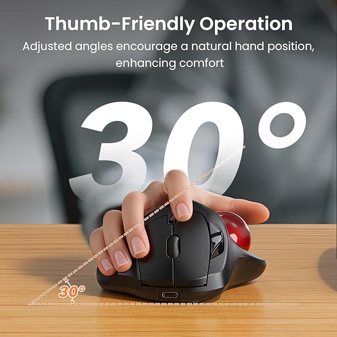 SABLUTE MAM2 Wireless Trackball Mouse Rechargeable Ergonomic Mouse with Thumb Control for 3 Devices (Bluetooth and USB) 5-Level DPI Silent Click Compatible PC Laptop Mac iPad Easy Clean