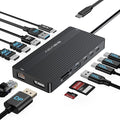 USB C Docking Station Dual Monitor 14 in 1 USB C Hub Adapter with 2 HDMI+DP(4K60Hz) Ethernet 3 USBC 10G100W PD SD/TF Audio Laptop Docking Station for Dell/HP/Lenovo/ThinkPad/Surface (Black)