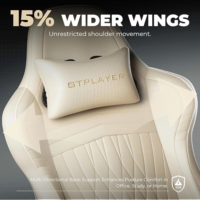GTPLAYER ACE-PRO Music Gaming Chairs – Built-in Speakers App Support &amp Bluetooth Control Computer Game Chairs with Footrest for Adults Ergonomic Reclining Silla Linkage Armrest Ivory