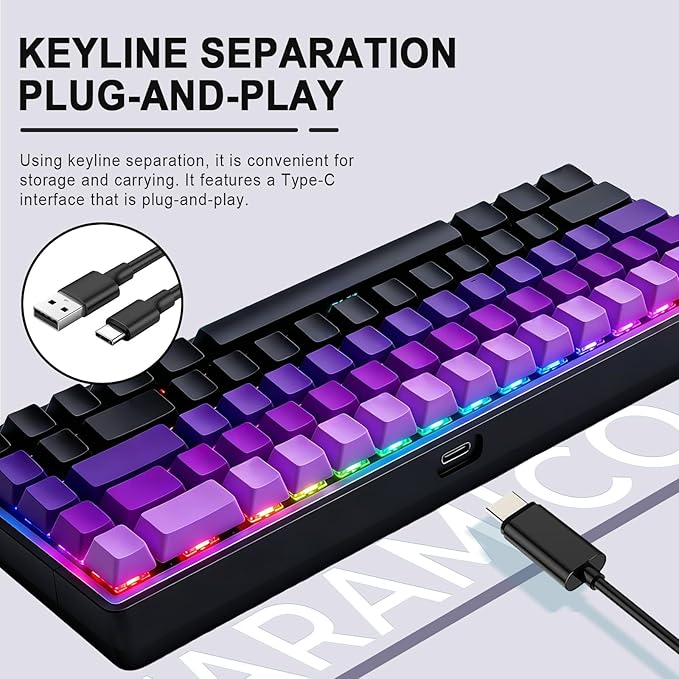 Mechanical Gaming Keyboard 65% Wired Magnetic Switch Hot Swappable RGB Backlit 68-Key Compact Mini Keyboard with Blue Switch Detachable USB-C Cable for PC Mac Gamer