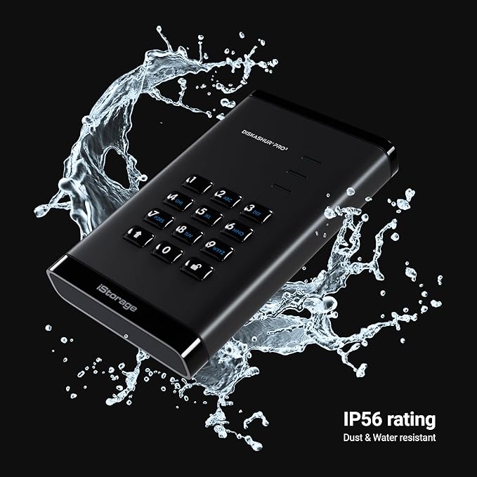 iStorage diskAshur PRO3 HDD 5TB - Secure Portable Hard Drive - FIPS Level 3 Certified - Password Protected - Dust/Water-Resistant - Hardware encryption