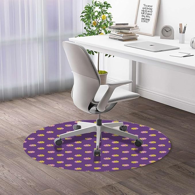 Purple PU Leather Floor Protector Office Chair Mat Round mat Classic Floral Spring Nature Theme Gaming Chair Mat Protects Hardwood Floors Chairs Move Smoothly Victorian Diameter 55 in
