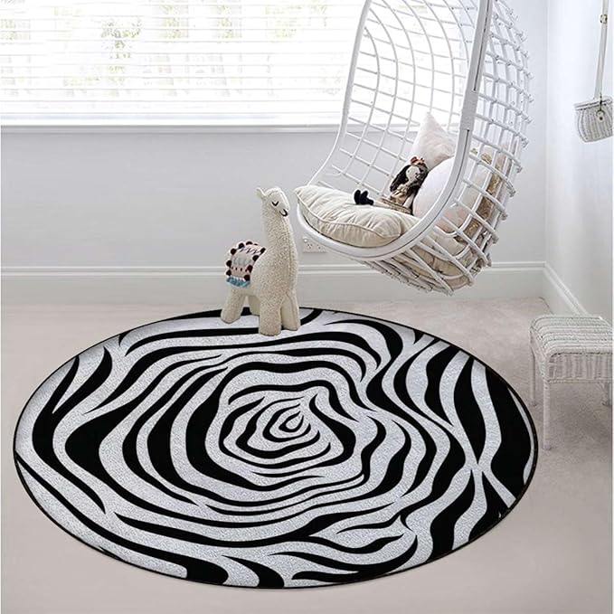 Black White Room Round Chair Mat for Carpeted Floor Anti-Slip Floor Protector Gaming Computer Chair Mat for Office Gaming Animal Skin Pattern Nature Theme Diameter 51 in