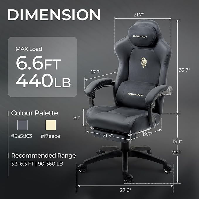 Dowinx Big and Tall Gaming Chair Suede Fabric Game Chair with Pocket Spring Cushion High Back Gamer Chair Ergonomic with Footrest for Adults Office 440LBS Grey