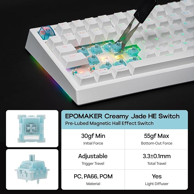 EPOMAKER G84 HE Wireless Hall Effect Keyboard 8K Polling &amp 8000mAh SOCD &amp DKS Gaming Keyboard with Fast Trigger &amp Adjustable Actuation RGB Backlit PBT Keycap Hot-Swap for Win/Mac (W