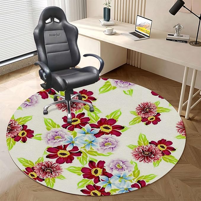 Pink Watercolor Chair Mat for Hardwood Floor Anti-Slip Office Chair Mat Hawaiian Exotic Floral Island Office Chair Mat for Carpeted and Hardwood Floor Gaming Chair Mat Floral Diameter 47.2 in