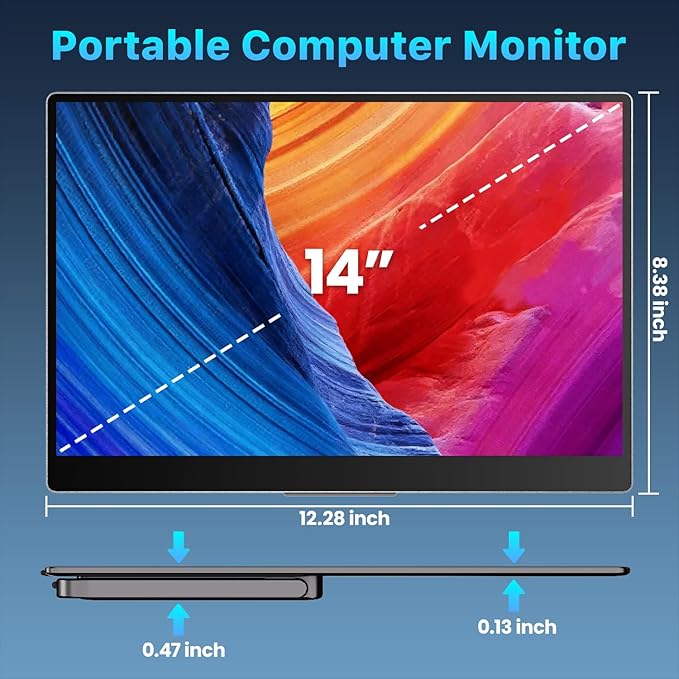 Portable Monitor 14 inch 4K 3840X2400 100000:1 100% DCI-P3 OLED HDMI USB-C Travel Monitor for Laptop MacBook PC Surface PS5 Xbox External Display with Kickstand &amp Speakers VESA Compatible