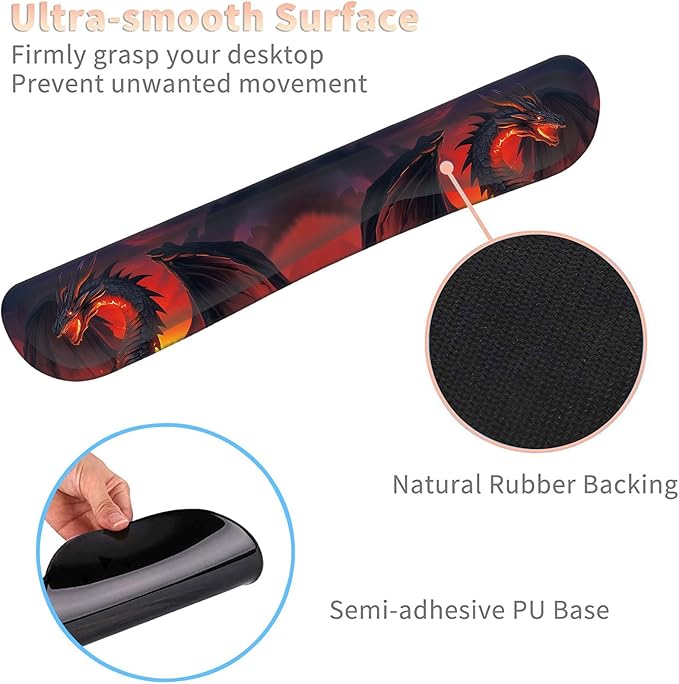 Keyboard Wrist Rest and Mouse Pad Wrist Support Set with CoastersErgonomic Gaming Mousepad for Home Office Working Studying Easy Typing &amp Pain ReliefFire Dragon