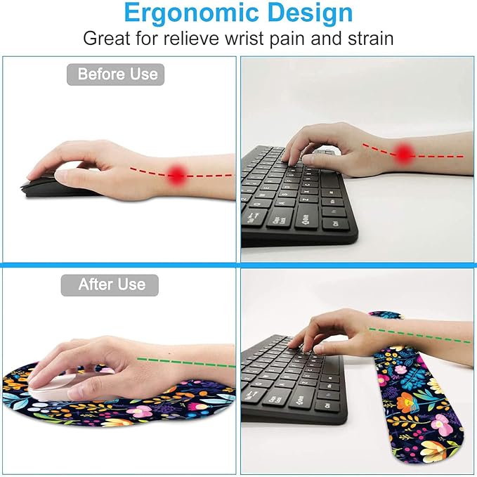 Keyboard Wrist Rest and Mouse Wrist Rest Pad with Cup CoasterMade of Memory FoamErgonomic SupportEasy-Typing and Pain Relieffor Gaming Office Home ComputerBlooming Flower