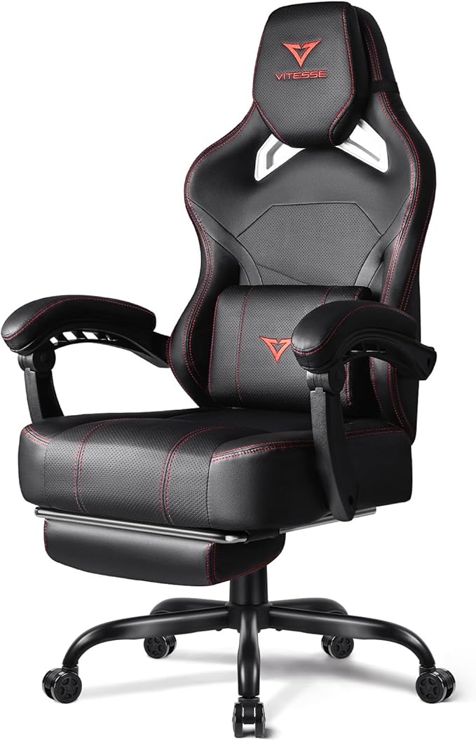 VITESSE Big and Tall Gaming Chair 400lb Weight Capacity with Footrest Ergonomic Video Game Chair for Adults with Oversized Headrest and Lumbar Pillow Computer Chair Gaming for Office
