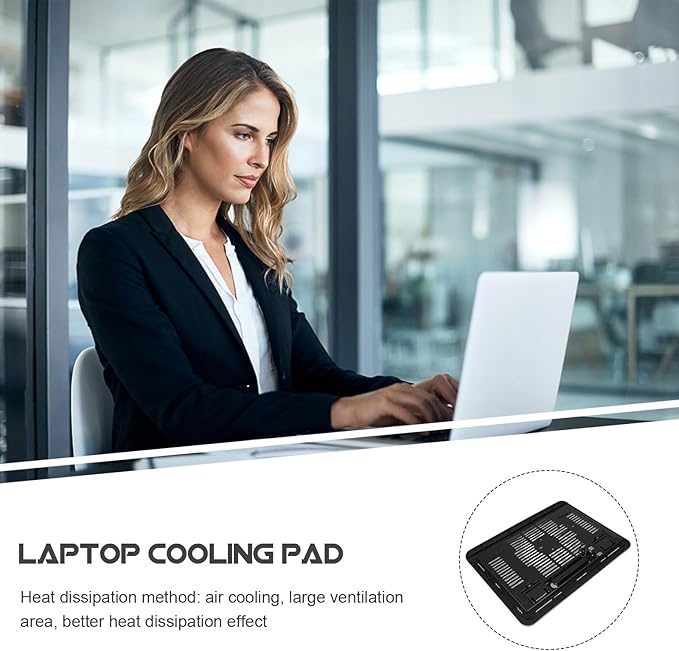 Laptop Cooling Pad and Stand with Quiet Fans Adjustable Black Laptop Cooler Base for Gaming and Office Use Non-Slip Computer Support