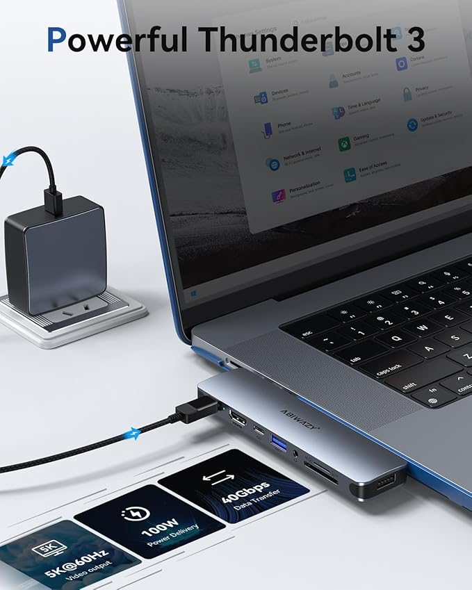 USB C Adapter HDMI USB Multiport Hub8 in 2 Accessories with 4K@60hz HDMIThunderbolt 3USB C and 3 USB A 3.0 Data Ports SD TF Card Reader Audio (Grey)