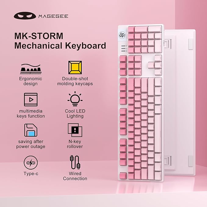 MageGee Mechanical Gaming Keyboard Wired USB RGB Backlit Keyboard 104-Key 100% Anti-Ghosting Mechanical Keyboard with Red Switches Side-Printed Keycaps for Windows PC &amp Mac