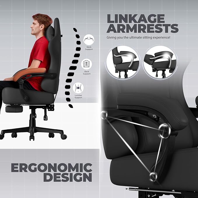 GTPLAYER Gaming Chair with Pocket Spring Cushion Big and Tall Gamings Chairs 350LBS High Back Computer Chair with Footrest for Adults Lumbar Support Swivel Game Chair for OfficeLeather Black-Massage