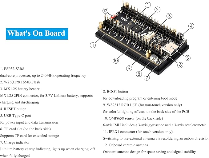 ESP32-S3 1.9inch Touch LCD Display Development Board 170x320 Pixels 262K Color 32-Bit LX7 Dual-Core Processor Supports 90° Hardware Rotation ESP32 with DisplayMultiple Peripheral Interfaces