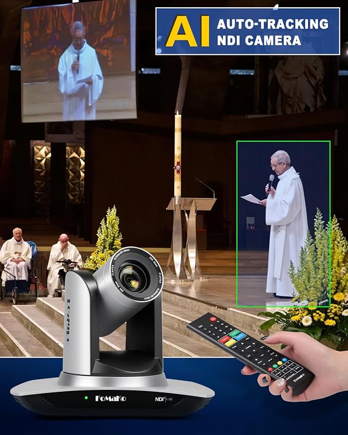 FoMaKo NDI PTZ Camera AI Auto-Tracking Gen 3 20x Optical Zoom for Texas Hold'em Livestreaming or Sports Live Production[ (FMK20UH NDI+KC608)
