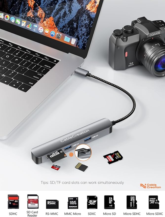 CableCreation 7-in-1 USB-C Hub with 4K 60Hz HDMI 100W PD 2 USB 3.0 5Gbps Data Ports SD/TF Card Slots for Steam Deck MacBook Pro/Air iPad Pro Pixelbook XPS