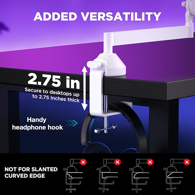 InnoGear Low Profile Mic Arm 360° Rotatable Microphone Boom Arm Mic Stand for Fifine AM8 K669B Blue Yeti HyperX QuadCast SoloCast AT2020 with Mic Clip 3/8 to 5/8 3/8 to 1/4 Adapter White