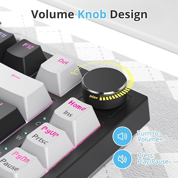 75 Percent Keyboard Gasket-Mounted with Sound Absorbing Pads 82-Key Compact Wired RGB Mechanical Gaming Keyboard Hot-Swap Socket for Win Black