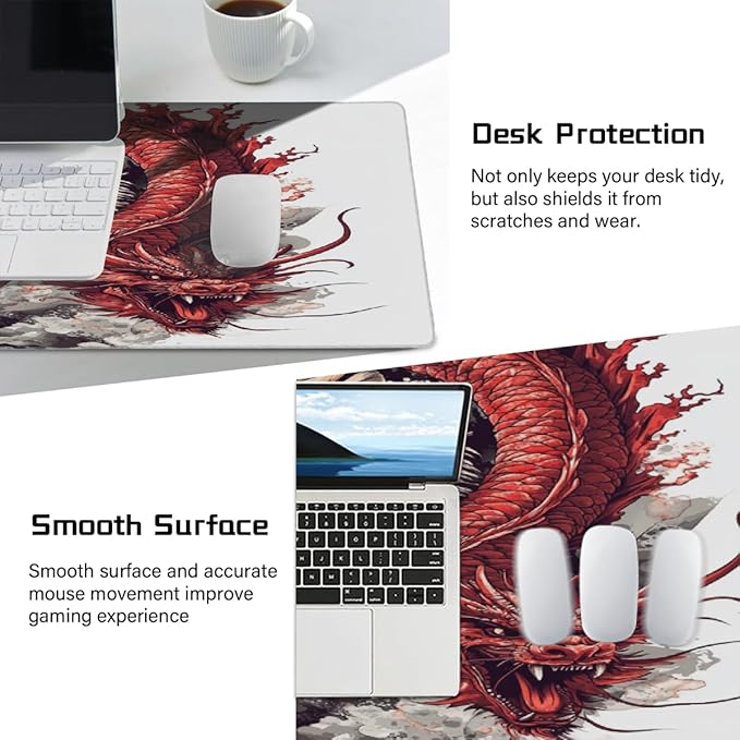Large Mouse Mat Tiger Dragon Animal Computer Mousepad with Non-Slip Rubber Base Waterproof Mouse Pad Desktop Keyboard Pad for GamerHome School Laptop Office Accessories35.4x15.7 in