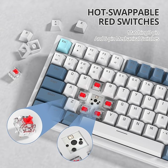 75% TKL Wired Mechanical KeyboardRGB Backlit Gasket Mount 82 Key Hot Swappable Custom Linear Red Switch Gaming Keyboard with Volume Knob &amp PBT Keycaps (82 Shoko)