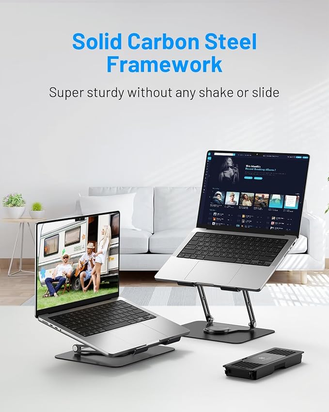 Laptop Cooling Pad with Detachable Fan &amp Thermoelectric Cooler Adjustable Height &amp Angle 360 Rotation Base Carbon Steel Framework Ultra-Quiet &amp Super Sturdy for up to 15.6” Laptop