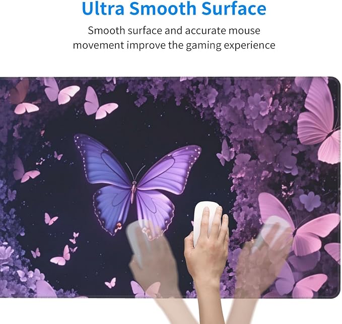 Purple Dreamy Hollow Butterfly Desk Cover MatExtended Large Mouse PadComputer Laptop Mat Desk Decor for Office Game Home 30x16 Inch