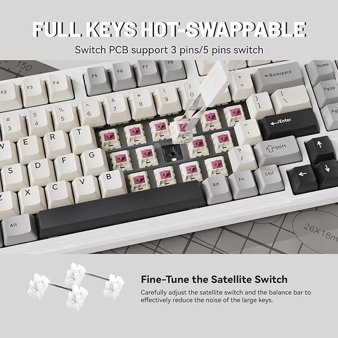 MAMBASNAKE Attack Shark X98 Wireless Mechanical Keyboard with NumpadGasket Mount Hot-Swap Pre-lubed Linear SwitchBT 5.0/2.4G/WiredRGB Backlit Computer Gaming Keyboards for PC/Tablet/PS5/Xbox-White
