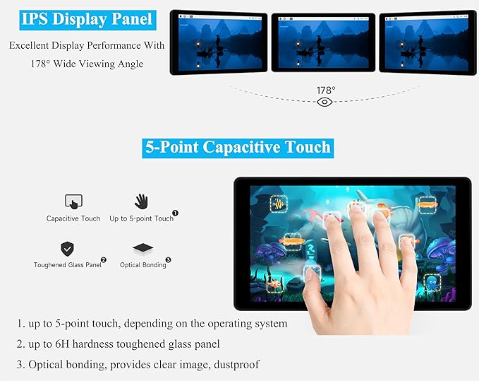 5inch DSI Capacitive Touch Screen Compatible with Raspberry Pi 5/4B/3B+/3A+/CM5/CM4 3+/ ESP32-P4 720 x 1280 IPS Display Optical Bonding Toughened Glass Panel 5-Point Touch Aluminum Alloy Case
