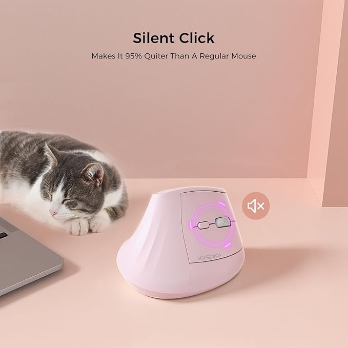KYSONA 57° Wireless Ergonomic Mouse Vertical Mouse Carpal Tunnel Mouse RGB Light Rechargeable Bluetooth &amp 2.4G 5-Level DPI Adjustment Quiet Click Ergo Mice Compatible with PC/Laptop/Mac Pi