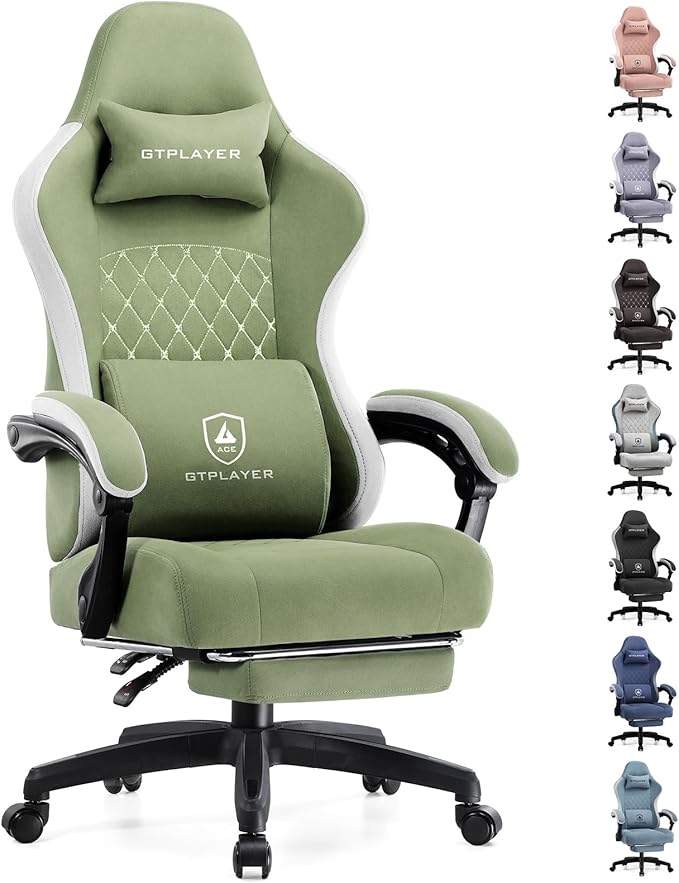 GTPLAYER Gaming Chair Computer Office Chair with Pocket Spring Cushion Linkage Armrests and Footrest High Back Ergonomic Computer Chair with Lumbar Support Task Chair with Footrest