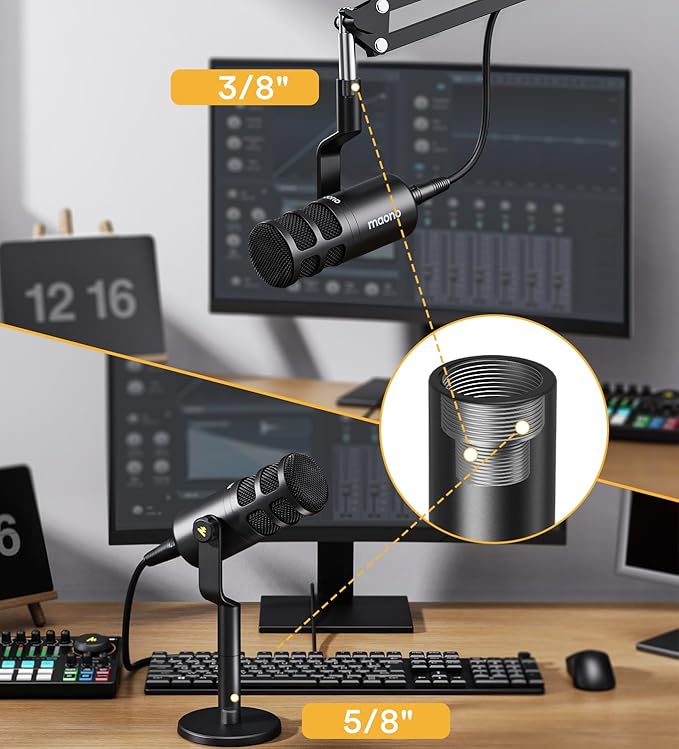 MAONO XLR Podcast Microphone Cardioid Studio Dynamic Mic for Vocal Recording Streaming Voice-Over Voice Isolation Technology Metal Mic Works for Audio Interface Mixer Sound Card-PD100